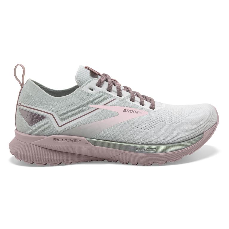 Brooks Ricochet 3 Lightweight Road Running Shoes - Women's - White/Ice/Primrose Pink (67285-WIZO)